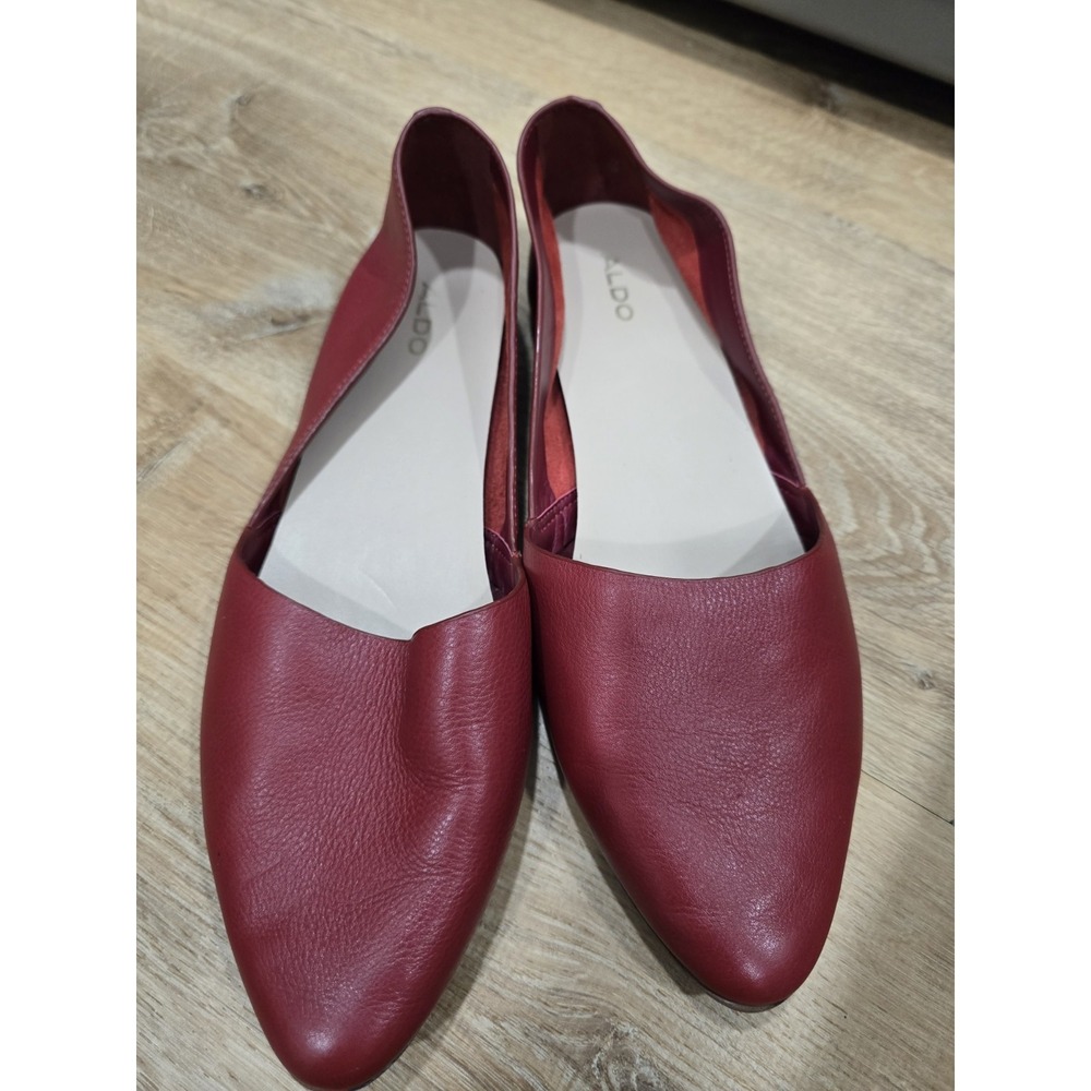 ALDO Women's Red Leather Pointed Toe‎ Flats D'Orsay Style US Size 10 / EU 41